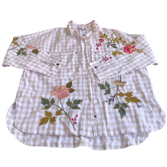 X Large Johnny Was Workshop Adele Gingham Pocket Overshirt Boho Chic - Picture 9 of 14